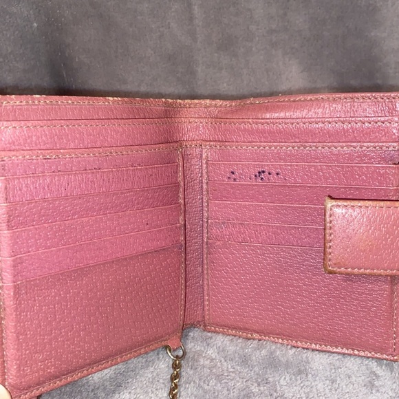 💕GUCCI💕Tan/Pink GG Canvas and Leather French Flap Wallet with COA/GUC - Picture 11 of 15